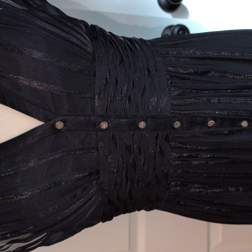Kay Unger Black Formal Maxi Dress with Crystal Button Detail - Picture 4 of 11